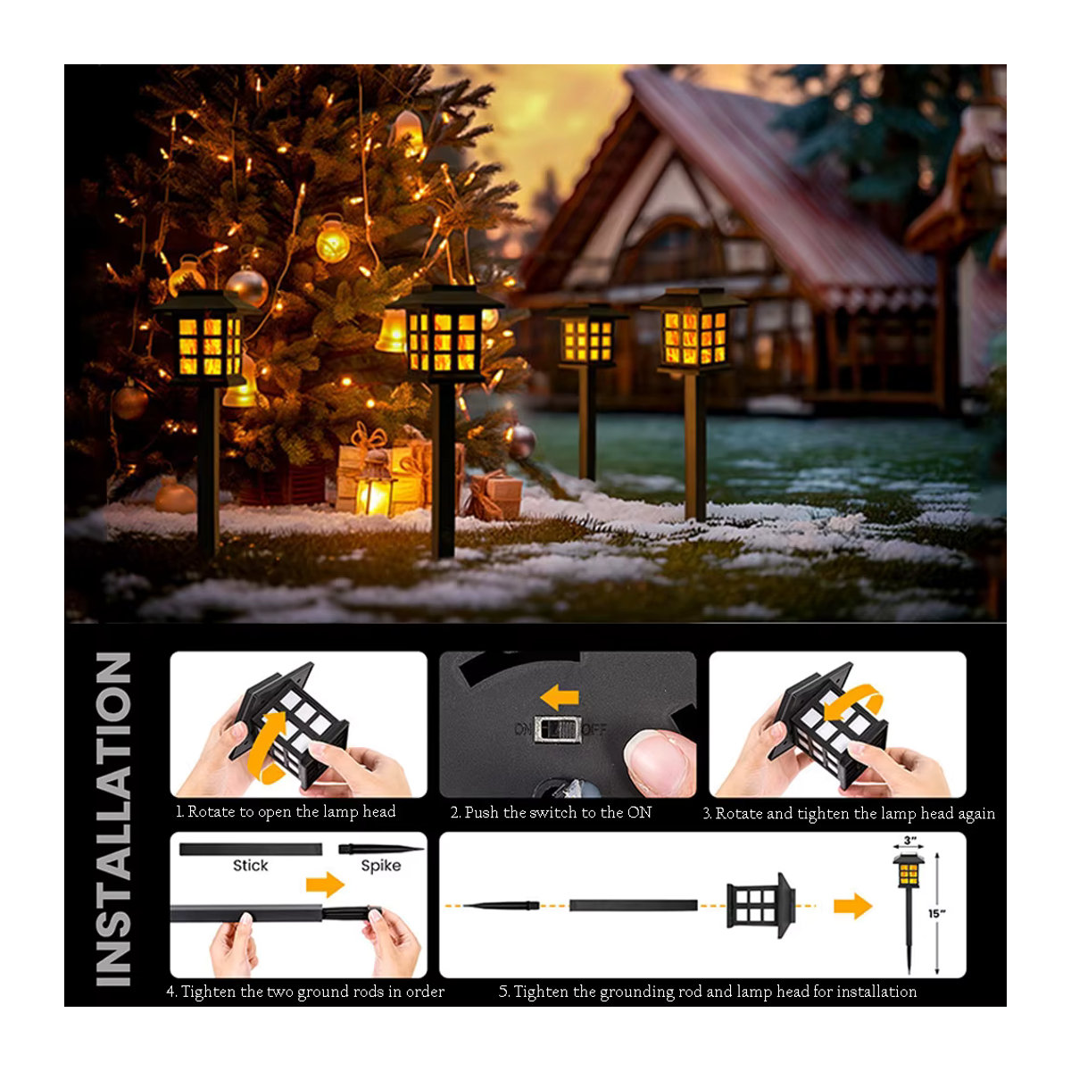 T-SUNRISE Solar Flammen Fackel mit 10 LEDs, Wasserdichte LED Solarleuchte für Garten und Terrasse, Schwarz, Modern - Bild 5