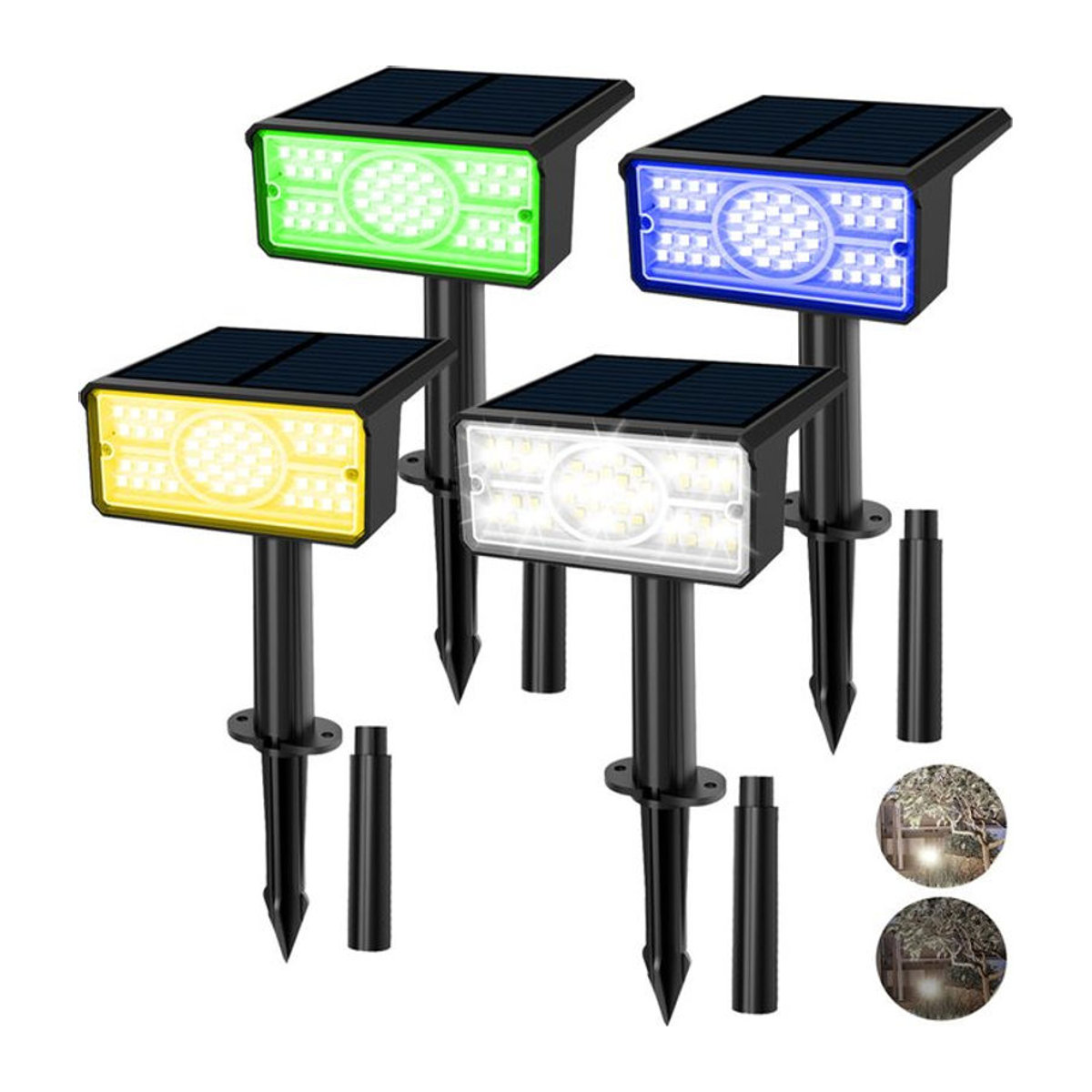 T-SUNRISE Solar Gartenleuchte Set mit 49 LEDs, IP65 wasserdichte Outdoor Wandleuchte, Modernes Design in Grün, Blau oder Bunt - Bild 1