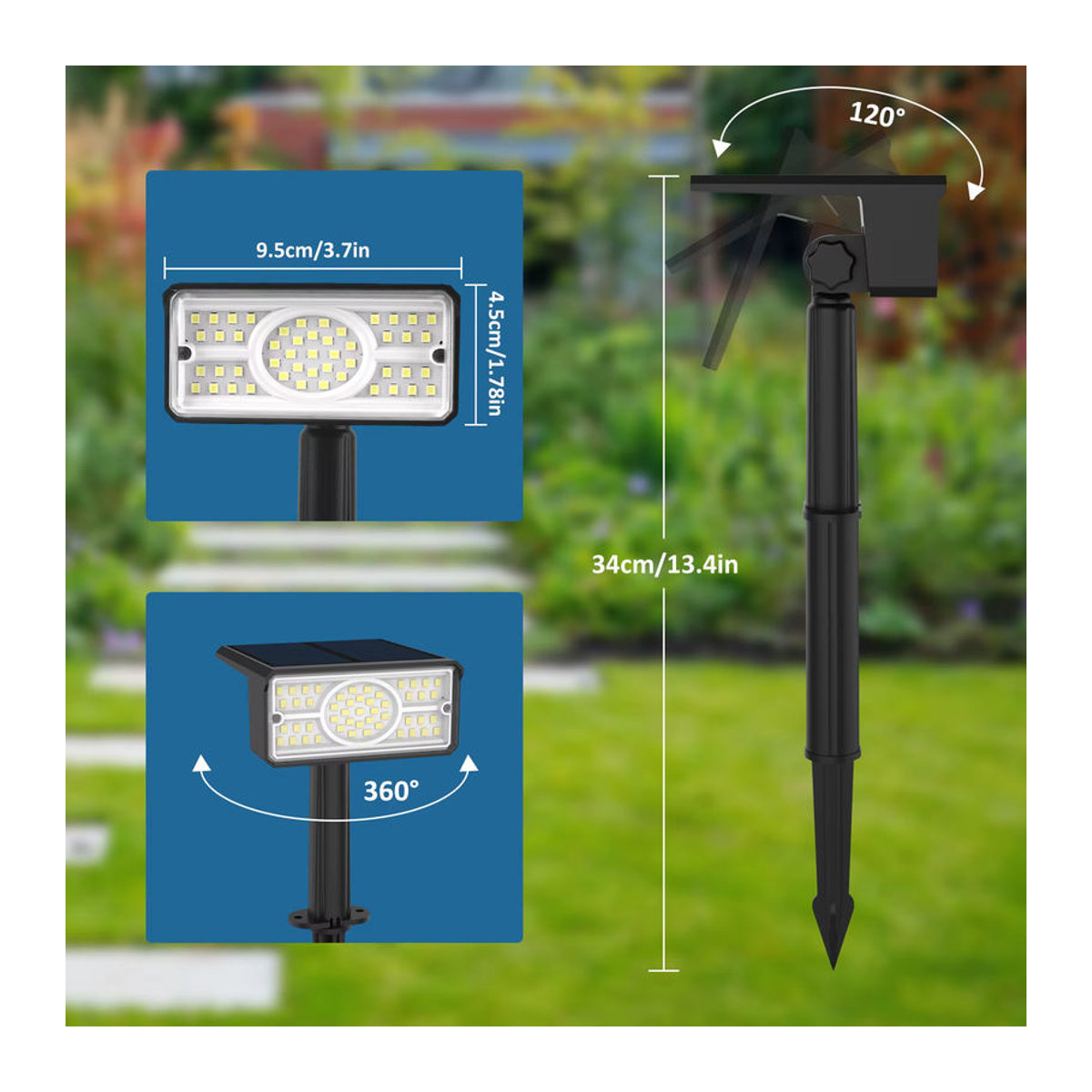 T-SUNRISE Solar Gartenleuchte Set mit 49 LEDs, IP65 wasserdichte Outdoor Wandleuchte, Modernes Design in Grün, Blau oder Bunt - Bild 6