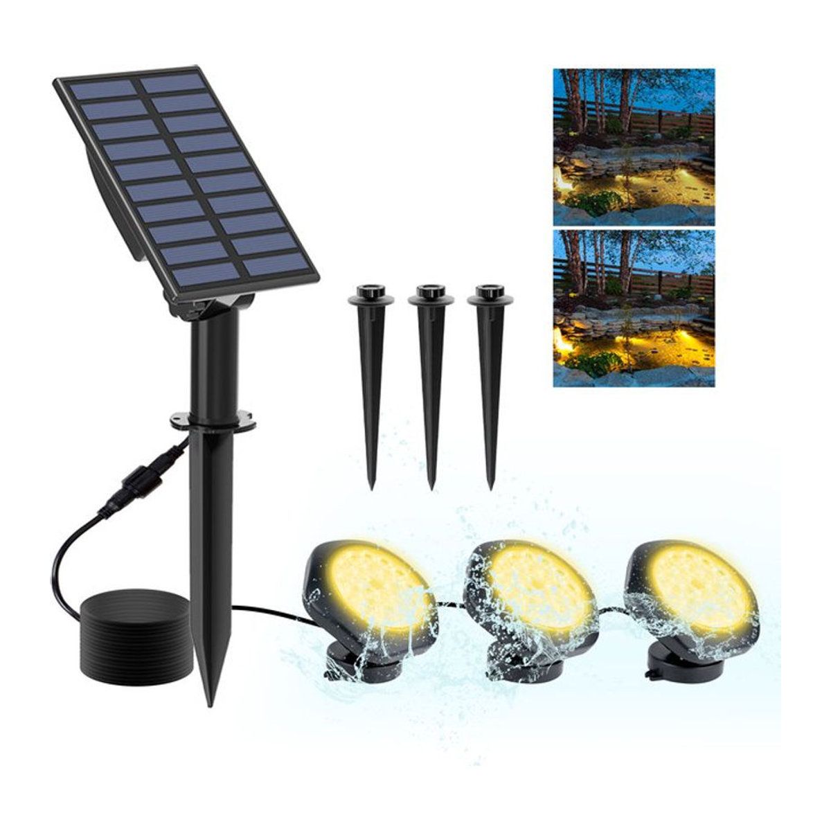 T-SUNRISE Solar LED Unterwasserleuchte für Pool, Teich und Garten in Schwarz - Bild 1