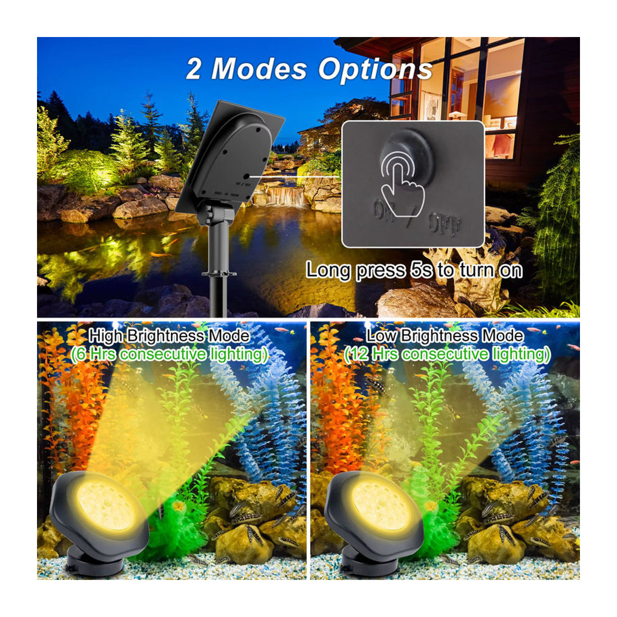 T-SUNRISE Solar LED Unterwasserleuchte für Pool, Teich und Garten in Schwarz - Bild 3