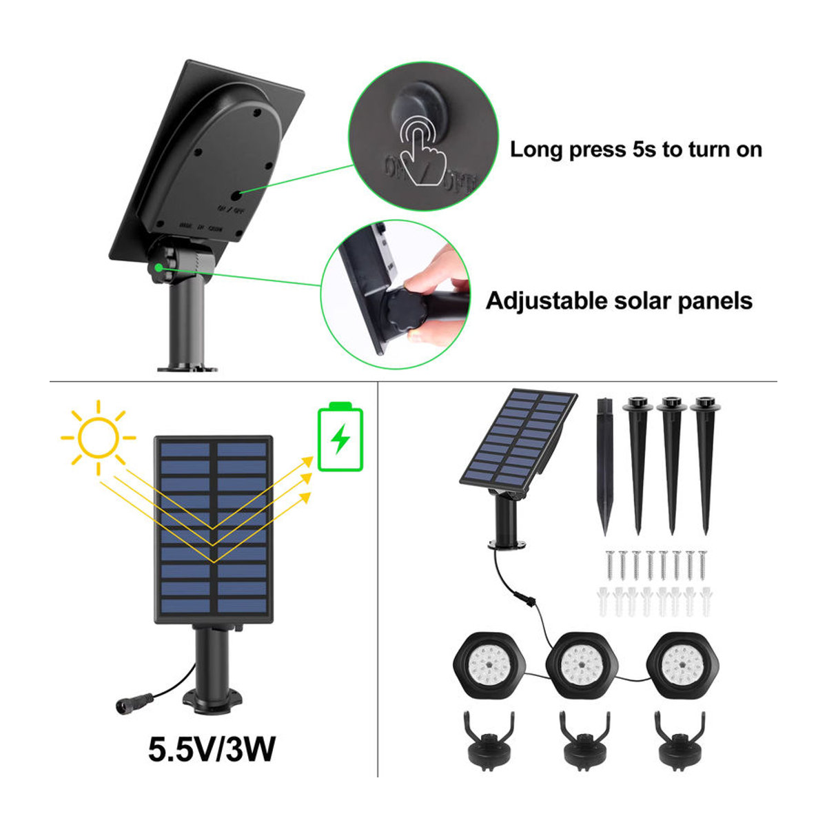 T-SUNRISE Solar LED Unterwasserleuchte für Pool, Teich und Garten in Schwarz - Bild 5