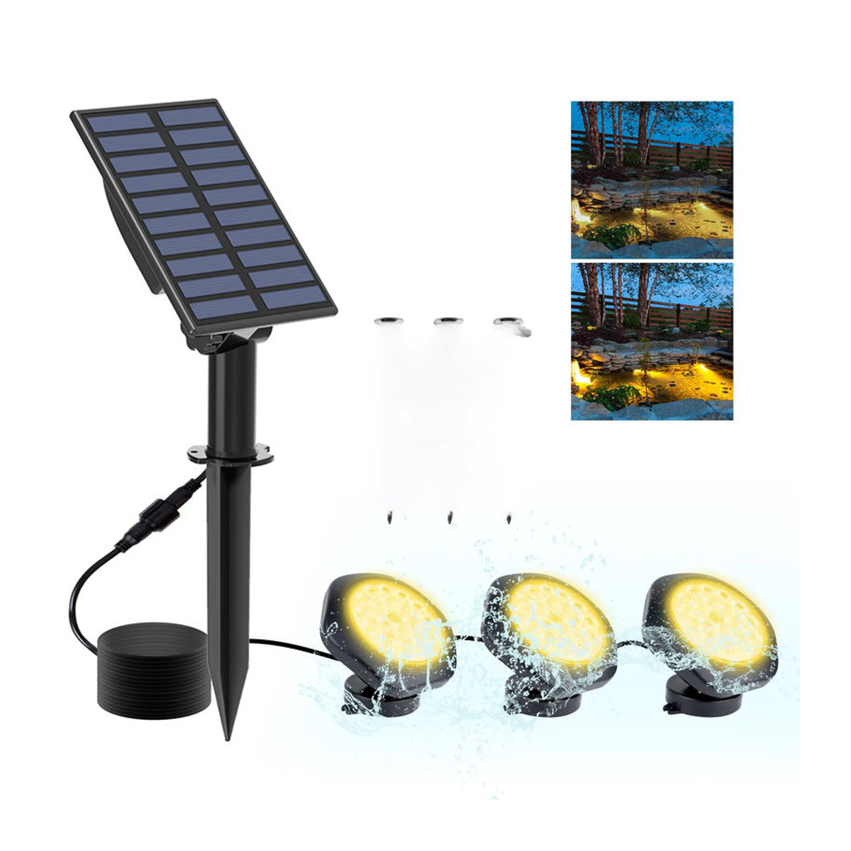 T-SUNRISE Solar LED Unterwasserleuchte für Pool, Teich und Garten in Schwarz - Bild 7