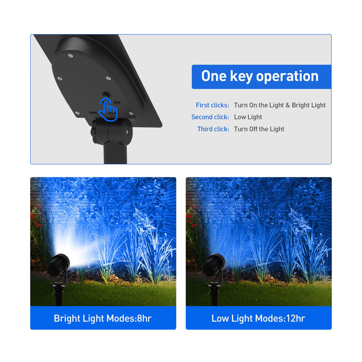T-SUNRISE Solar-Wandleuchte mit integriertem LED in Blau, IP65 wasserdicht für den Außenbereich - Bild 2