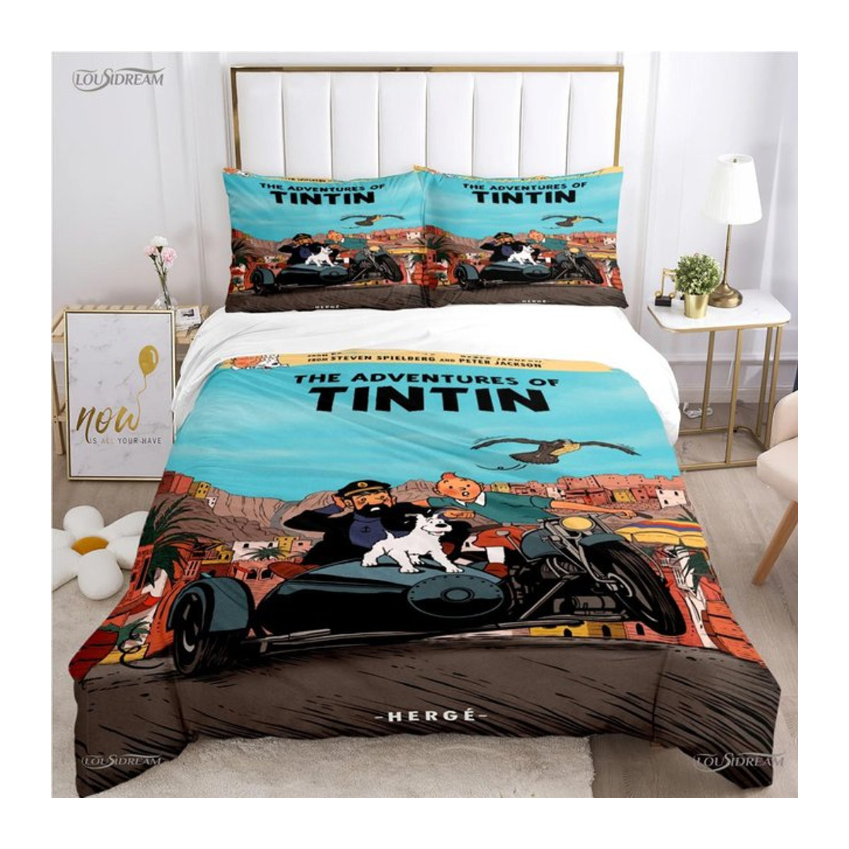 T-Tintines Ganzjahres-Bettwäscheset mit Cartoon-Design, weicher Bettbezug und Kissenbezüge mit Reißverschluss, B/H: 140 x 210 cm - Bild 1