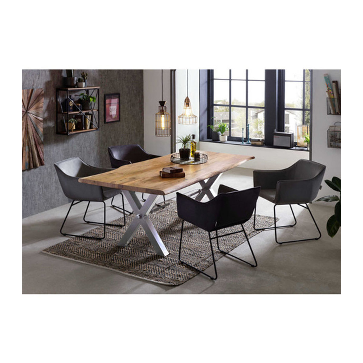TABLES & CO Esstisch aus Akazie und Metall in Braun, Modern, H: 78 cm, B: 200 cm, T: 134 cm - Bild 1