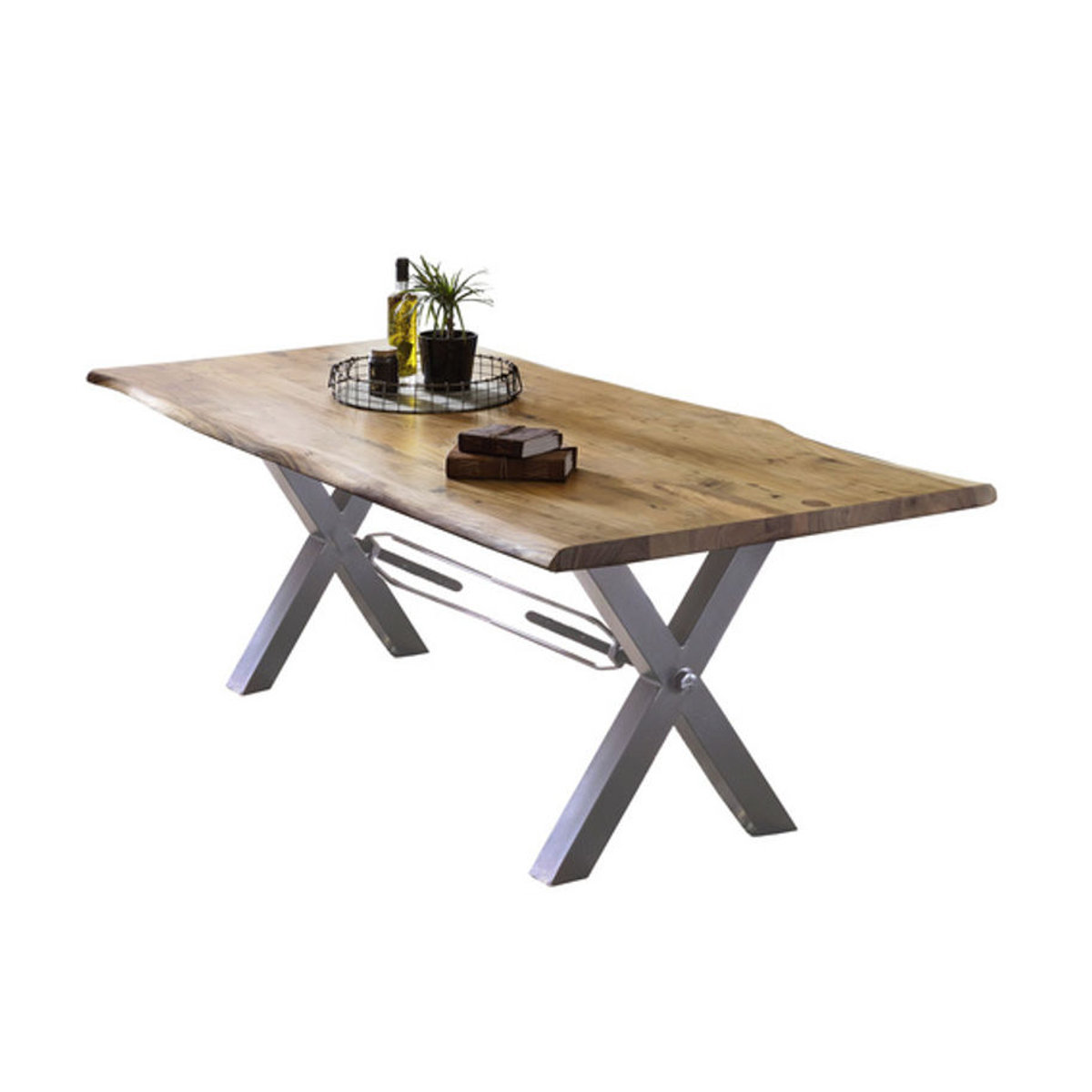 TABLES & CO Esstisch aus Akazie und Metall in Braun, Modern, H: 78 cm, B: 200 cm, T: 134 cm - Bild 2