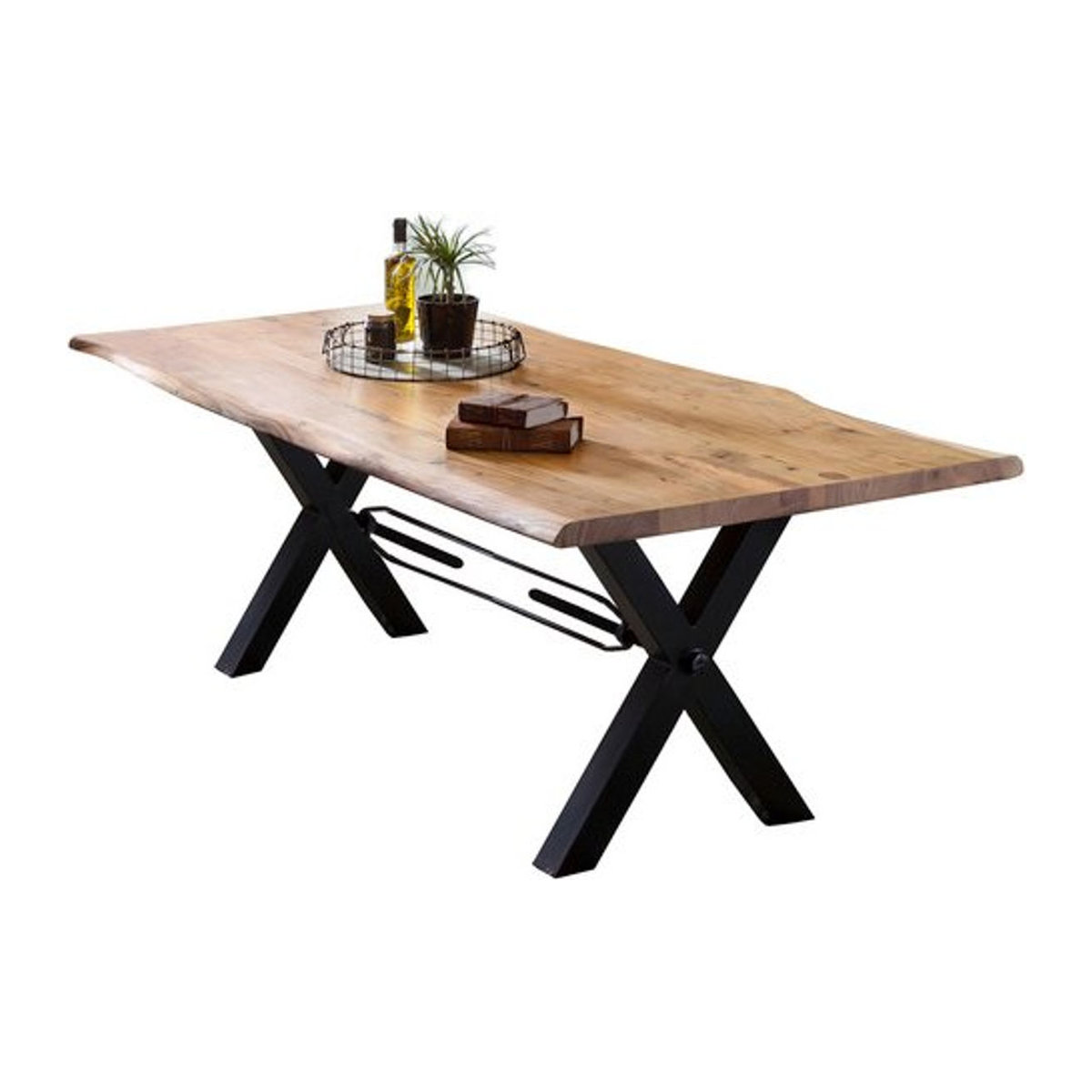 TABLES & CO Esstisch aus Akazienholz und Metall im Industrial Design, Schwarz, H x B x T: 78 x 100 x 100 cm - Bild 1