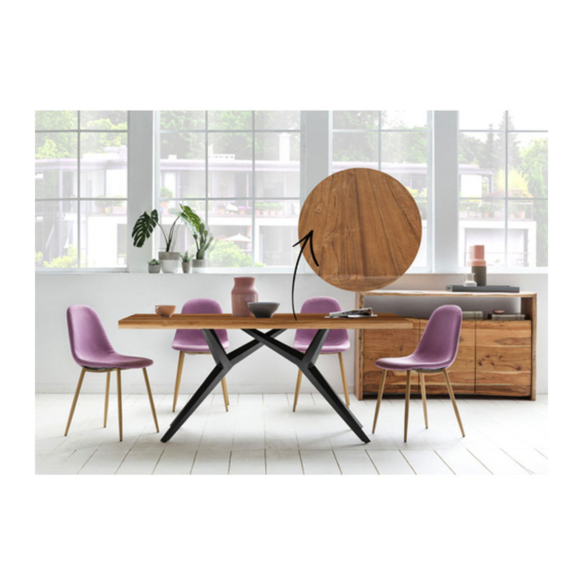 TABLES & CO Esstisch aus Teakholz und Metall im Industrial Design, Braun, H x T: 73 x 100 cm - Bild 1