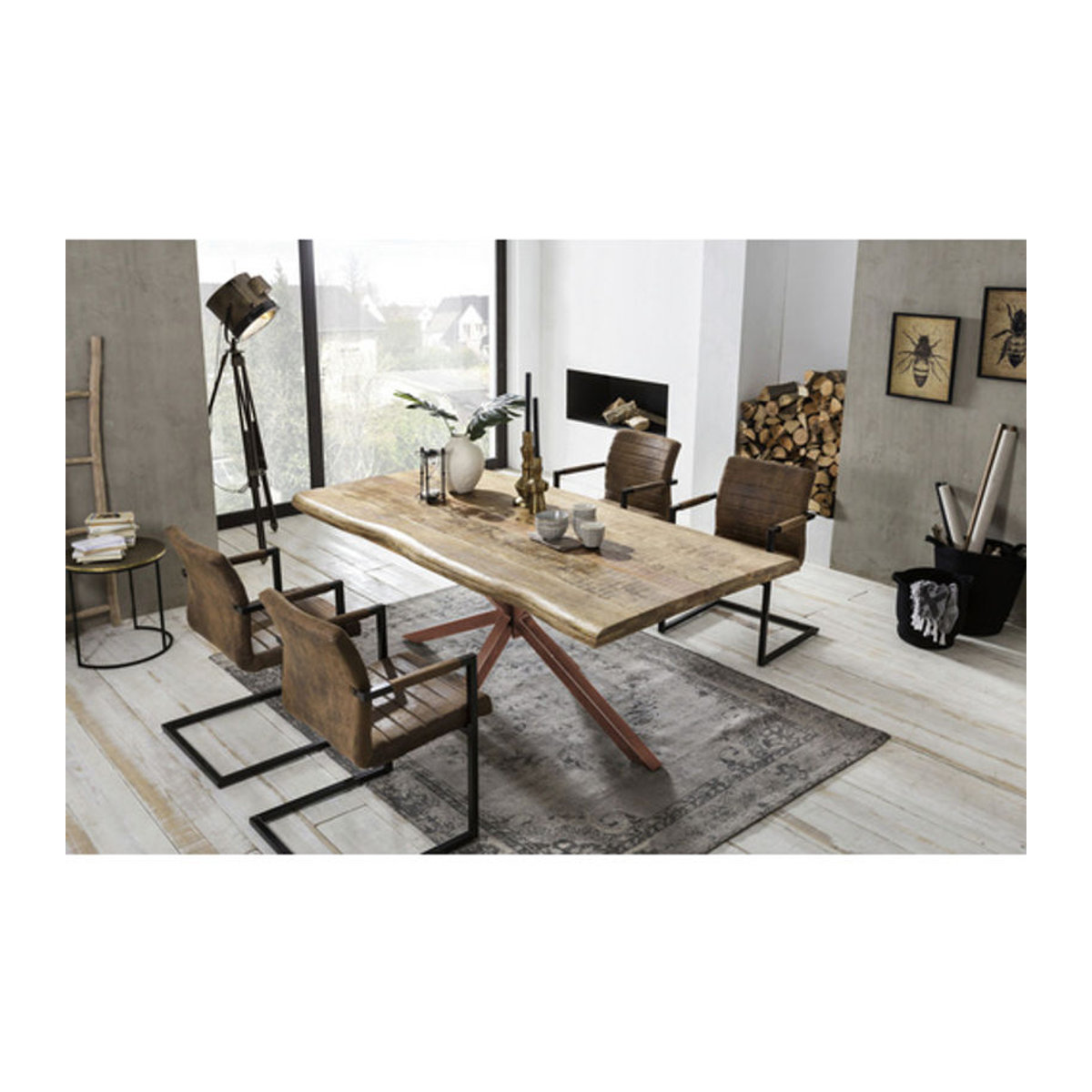 TABLES & CO Esstisch Industrial Design aus Holz und Metall in Braun, H x B x T: 77 x 100 x 200 cm - Bild 1