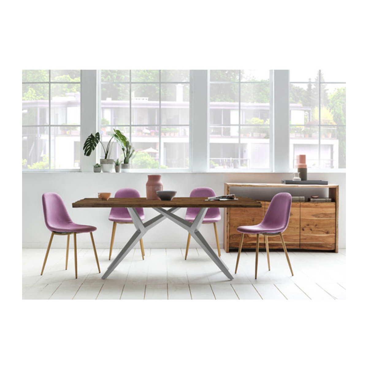 TABLES & CO Esstisch Industrial Design aus Teakholz und Metall in Braun, H x B x T: 73,5 x 160 x 90 cm - Bild 2