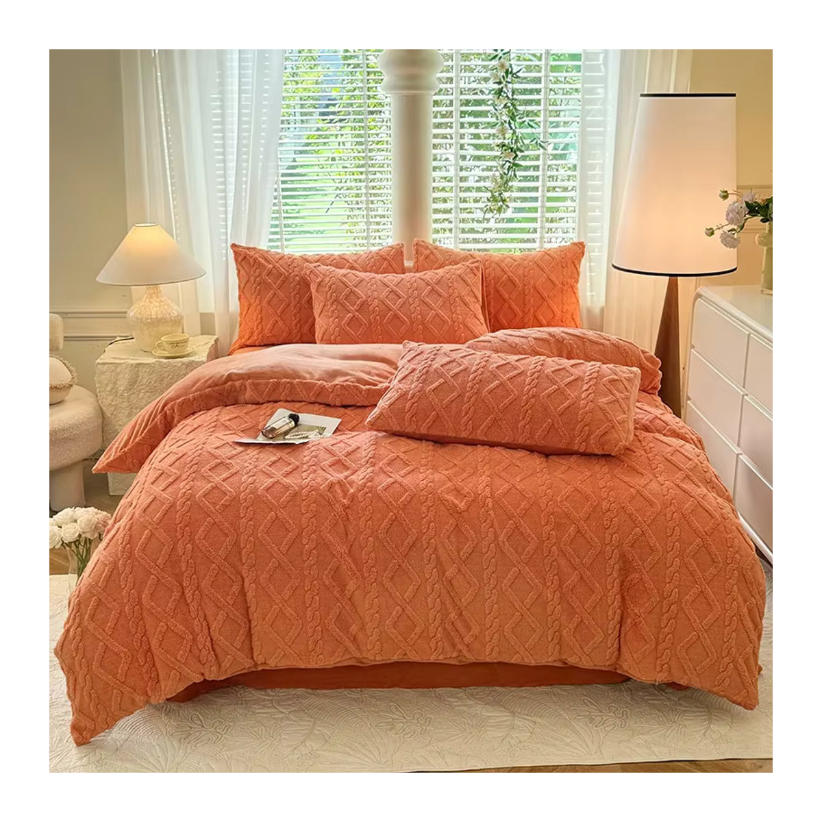 Tafuru Milchfleece Einzelbett-Set für Herbst und Winter, warm und verdickt, Bettwäsche in Lila oder Orange - Bild 2