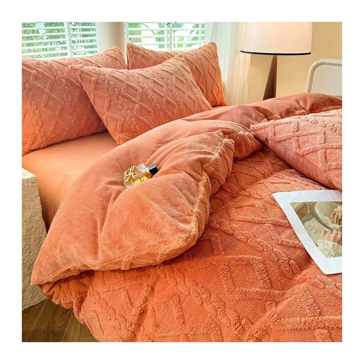 Tafuru Milchfleece Einzelbett-Set für Herbst und Winter, warm und verdickt, Bettwäsche in Lila oder Orange - Bild 3