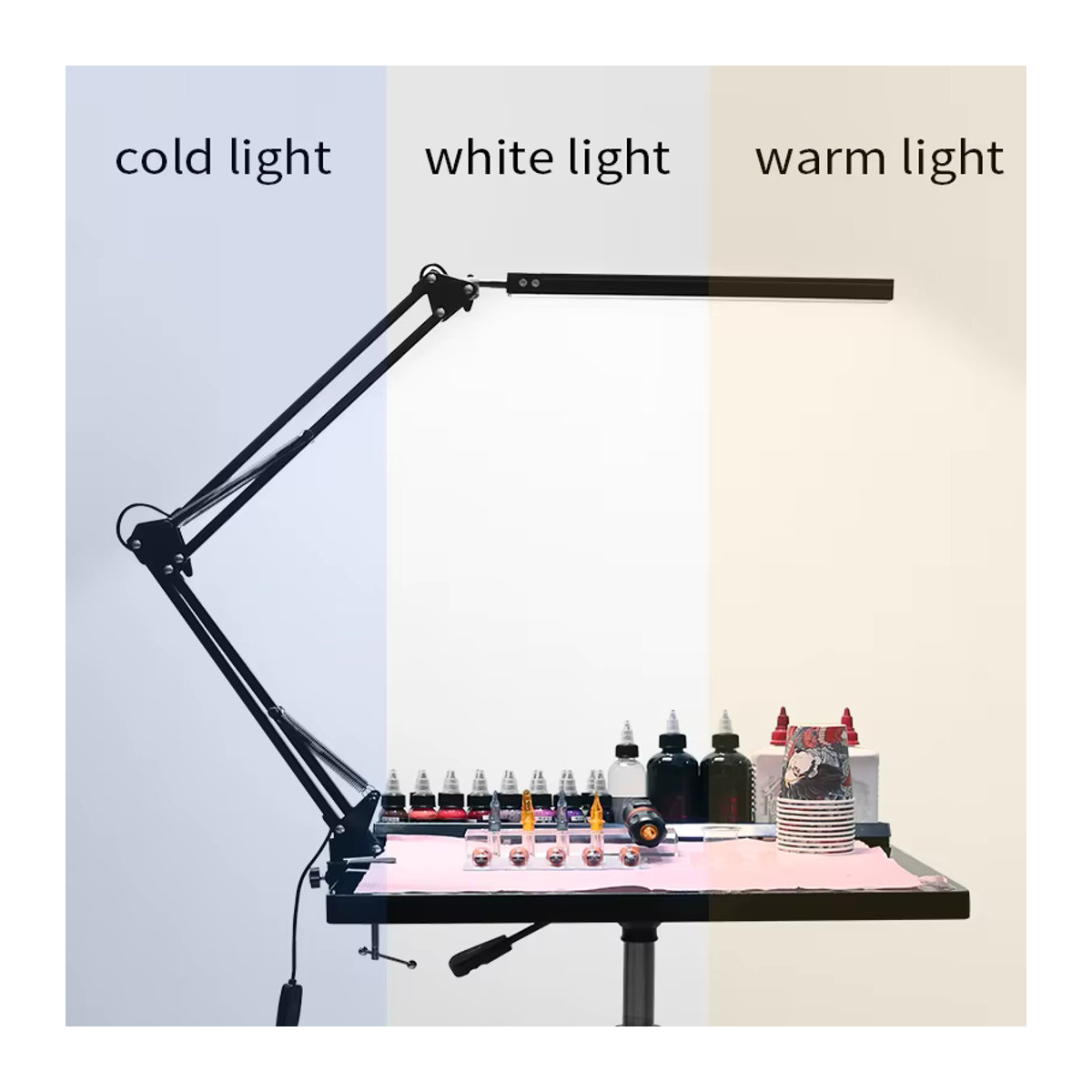 TAIDU Tattoo LED-Arbeitsleuchte aus Stahl in Schwarz mit verstellbarem Winkel und tragbarer Klammer, 12W - Bild 4