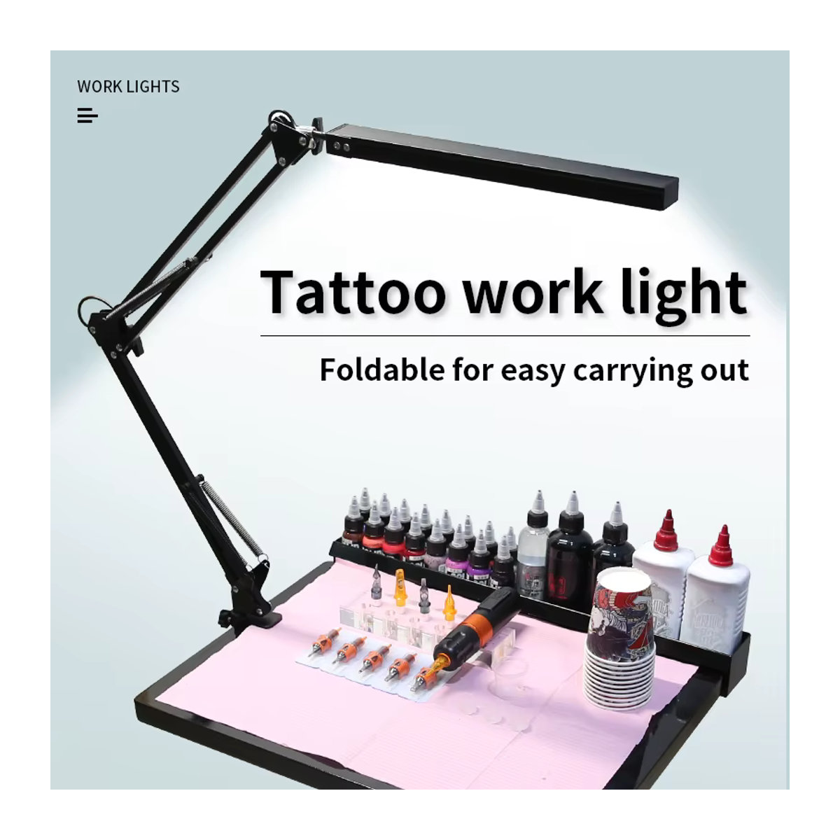 TAIDU Tattoo LED-Arbeitsleuchte aus Stahl in Schwarz mit verstellbarem Winkel und tragbarer Klammer, 12W - Bild 5
