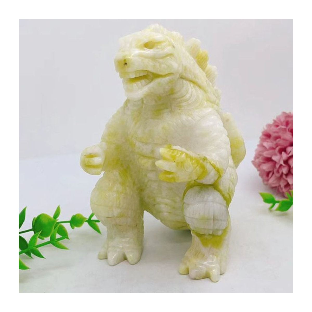 TAIHESJ Dinosaurier Statue aus natürlichem Lantian Jade Quarz Kristall in Grün und Weiß als Reiki Heilstein Figur zur Dekoration - Bild 1