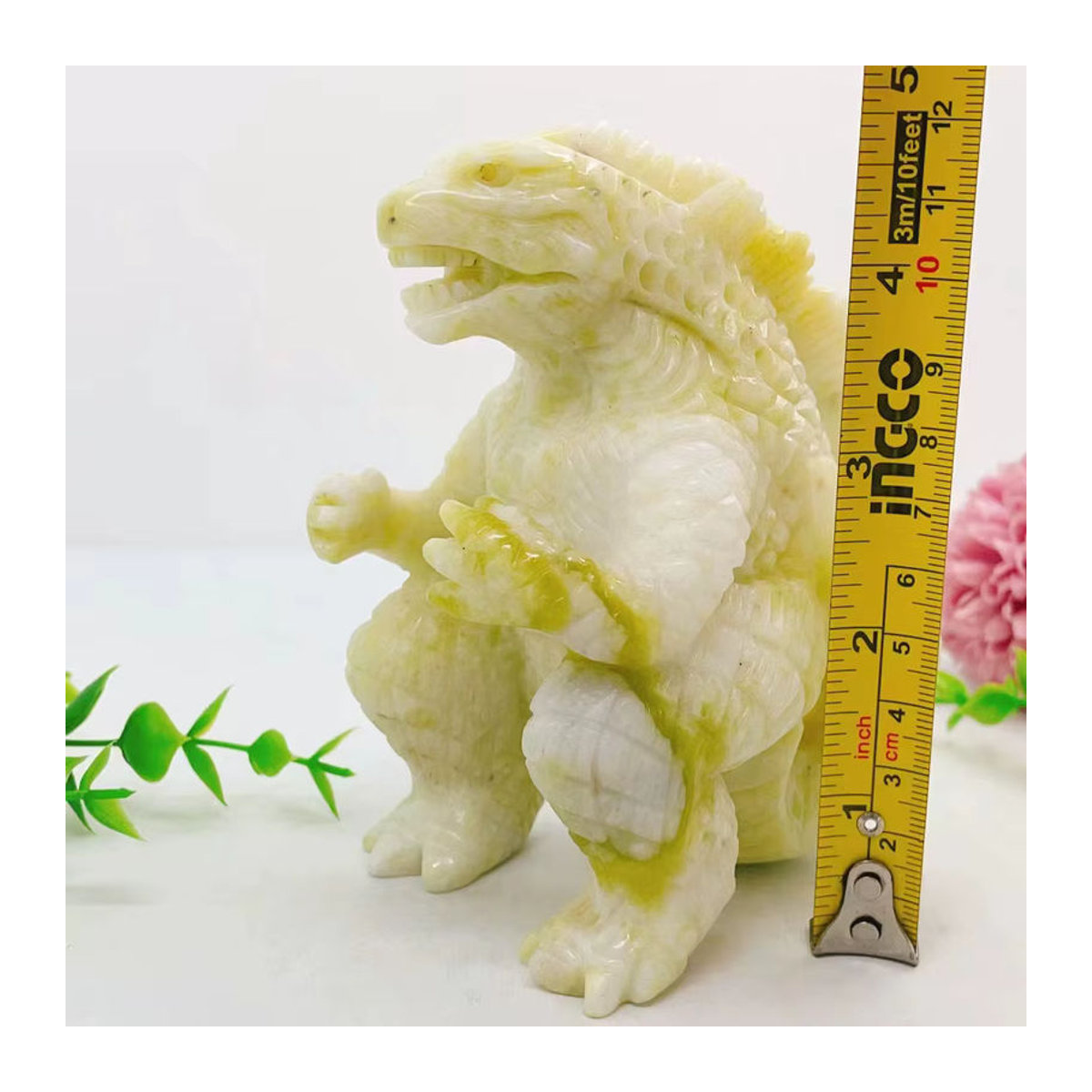 TAIHESJ Dinosaurier Statue aus natürlichem Lantian Jade Quarz Kristall in Grün und Weiß als Reiki Heilstein Figur zur Dekoration - Bild 2