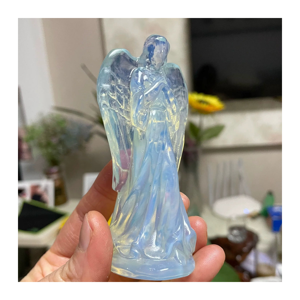 TAIHESJ Engel Statue aus natürlichem Albumin Stein in Blau, handges - Bild 5