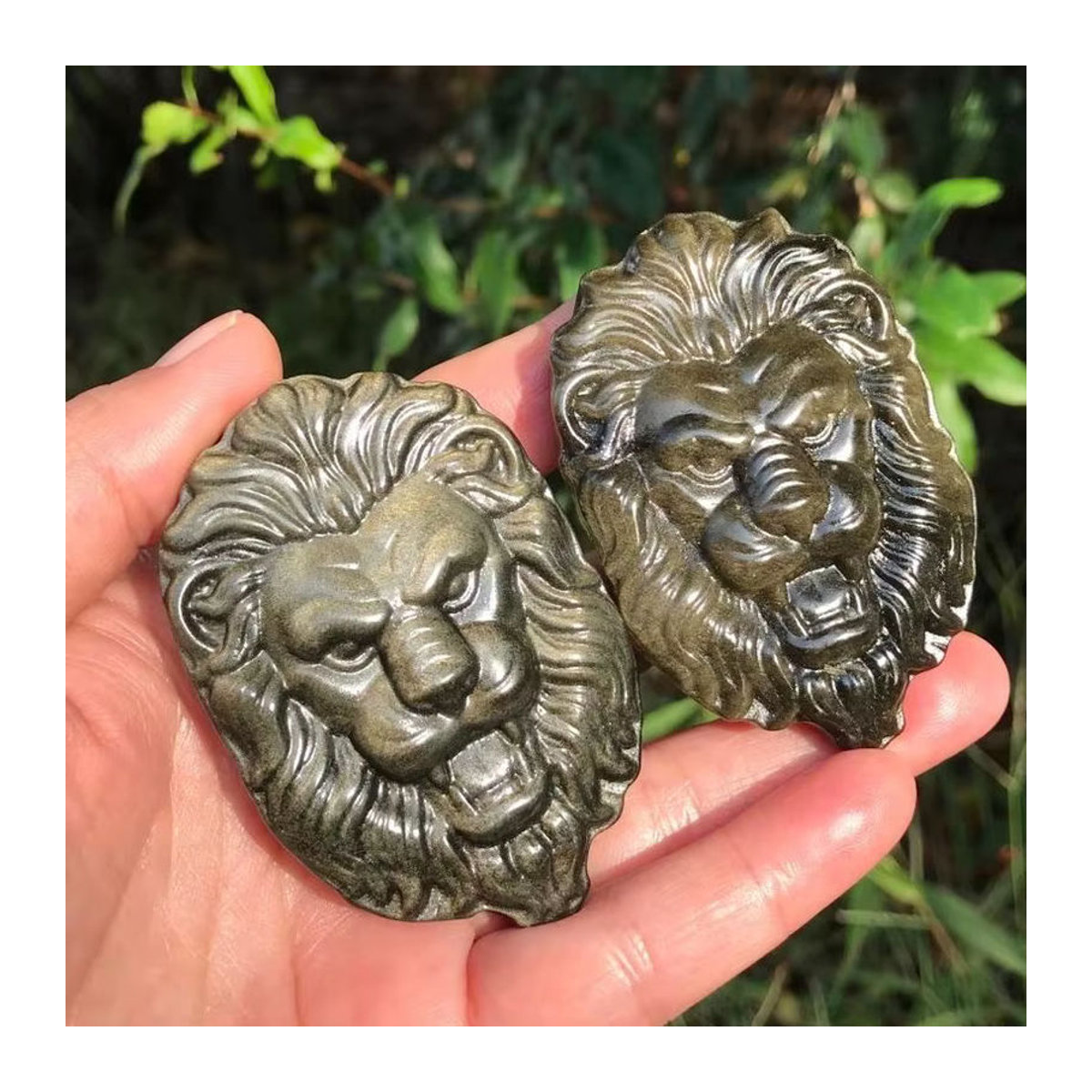 TAIHESJ Gold Obsidian Löwen-Statue aus natürlichem Quarz zur Dekoration in Gold, Beige und Schwarz - Bild 3