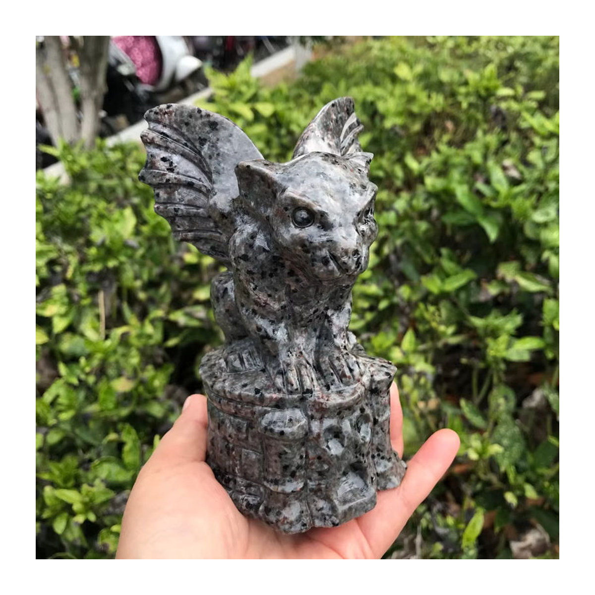 TAIHESJ Yooperlit Kristall Wasserspeier aus natürlichem Quarz, handgeschnitzte und polierte Heilstein-Statue in Grün und Grau, 10 cm Höhe - Bild 5