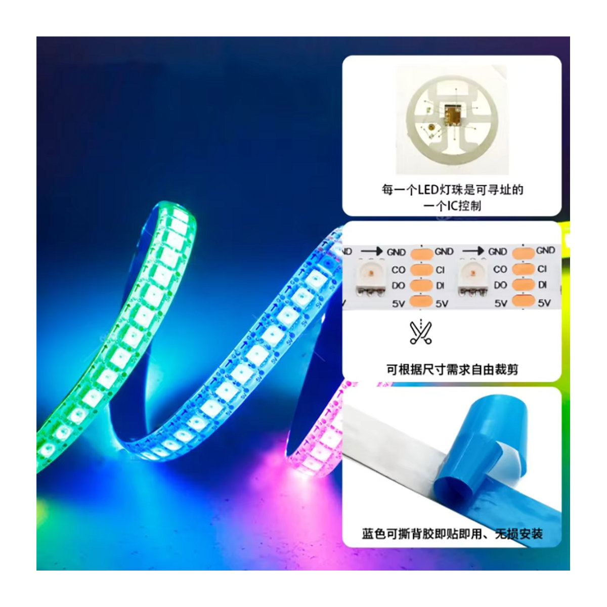 TAKEY RGB LED-Streifen High Density APA107 APA102 Upgrade-Version HD107S Schnell PWM 30/60/144 Pixel DC5V in Schwarz oder Weiß - Bild 3
