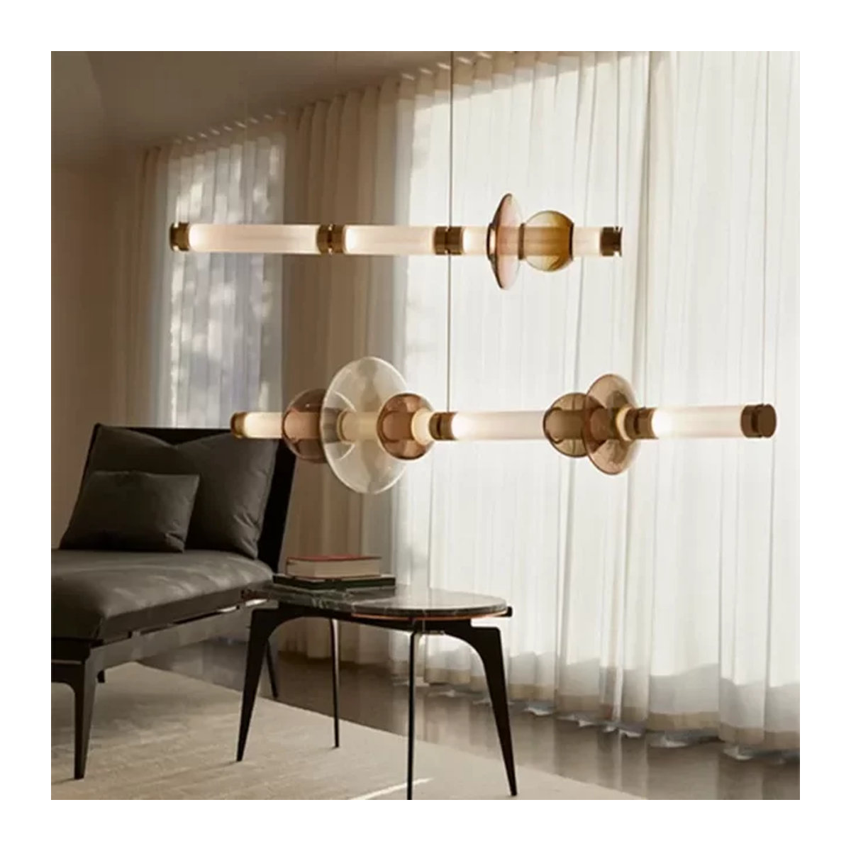 TAONUANSHU Scott Luna Kronleuchter aus Glas mit LED-Licht in Weiß im modernen Retro-Design - Bild 1