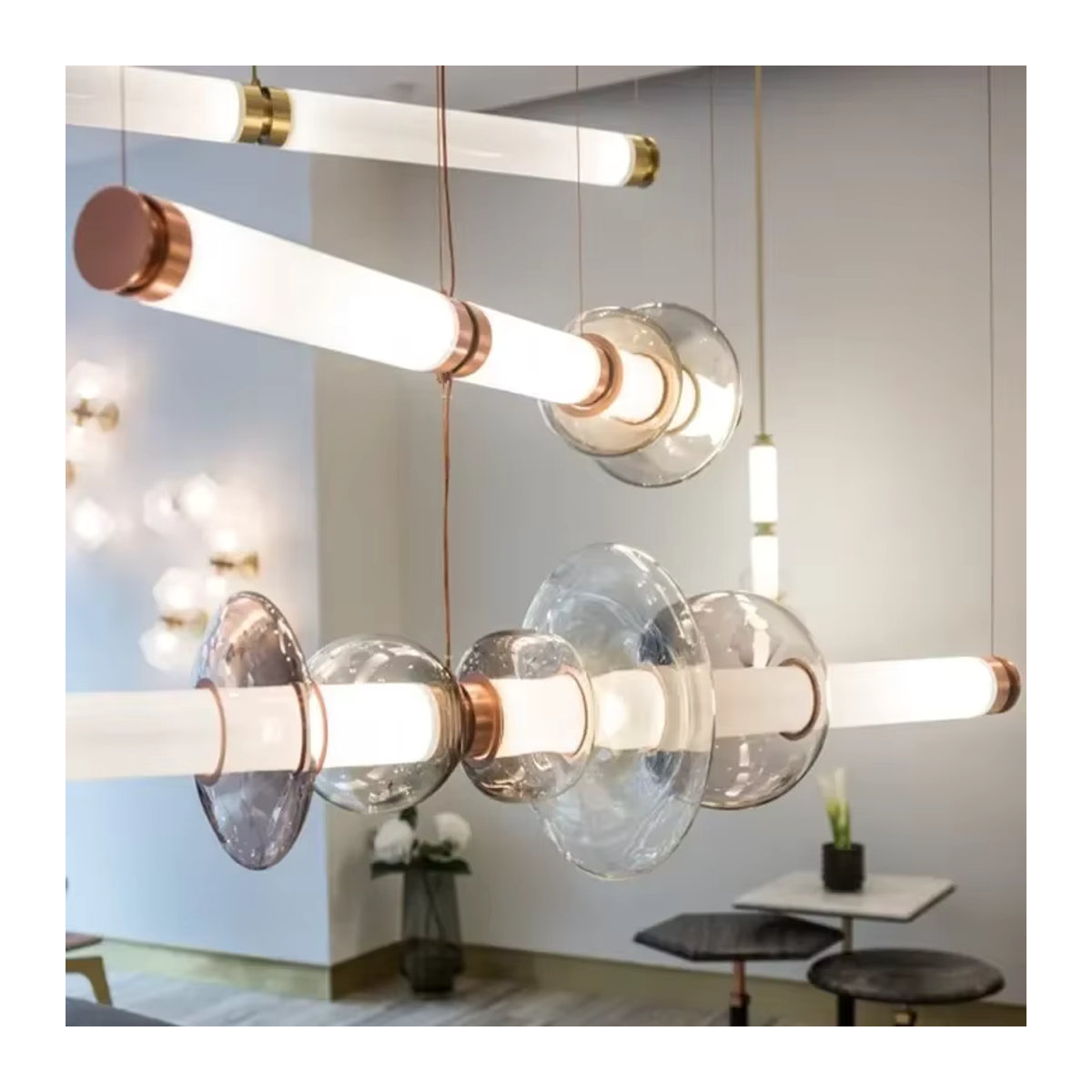 TAONUANSHU Scott Luna Kronleuchter aus Glas mit LED-Licht in Weiß im modernen Retro-Design - Bild 4