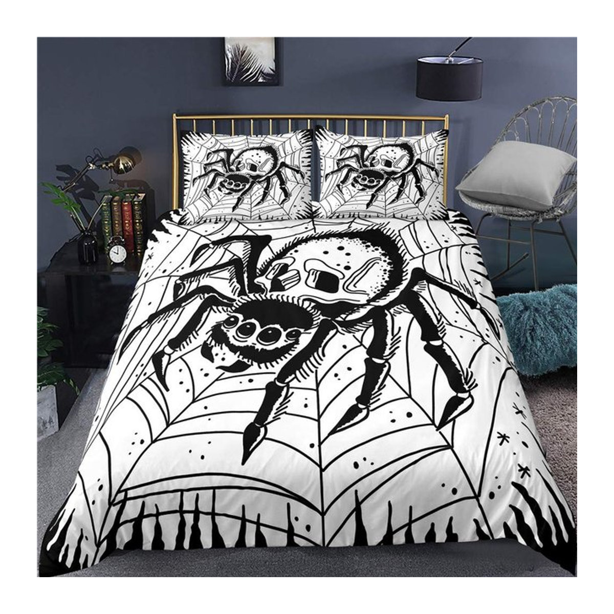 Tarantel-Bettwäsche Set mit 3D-Spinnen-Print in Schwarz und Braun, Bettbezug und Kissenbezüge für Kinder und Erwachsene, B/H: 135 x 200 cm - Bild 1