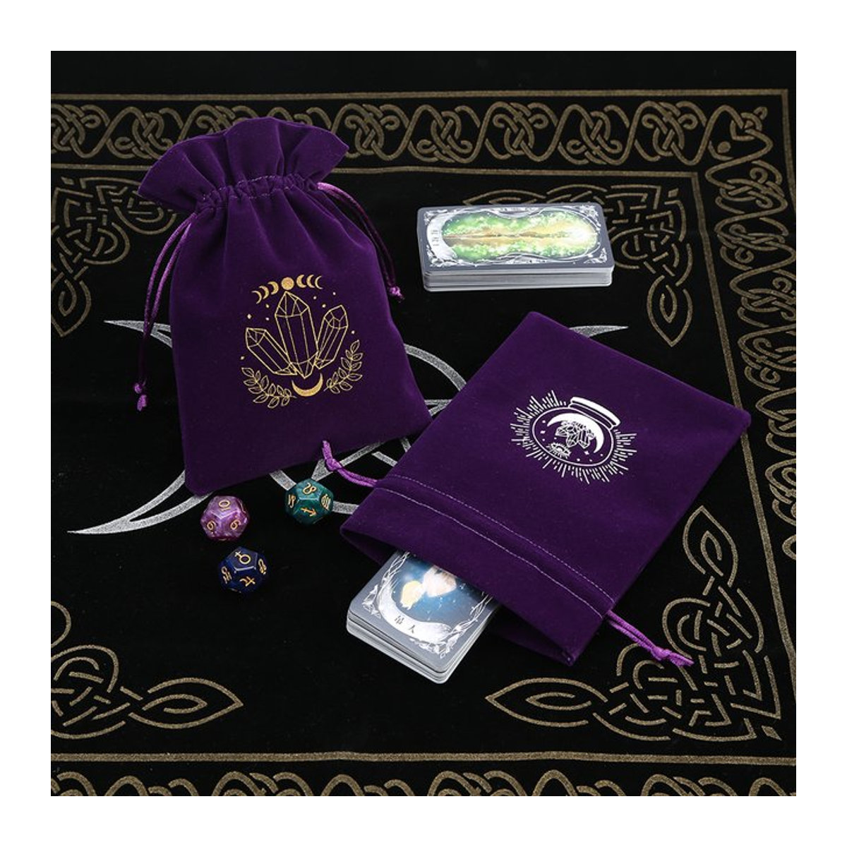 Tarot Aufbewahrungstasche aus Samt mit Mond und Sonne Stickerei in Lila für Hexerei und Altar Zubehör - Bild 1