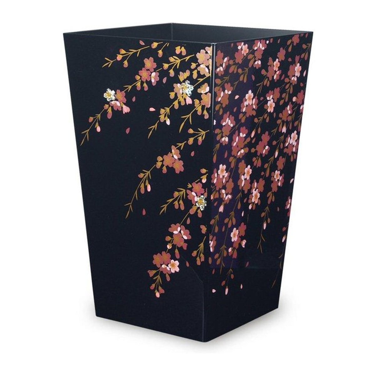 TATSU-CRAFT Makie-Stil Mülleimer Kirschblüte Schwarz, Quadratisch, 6,7 l - Bild 1