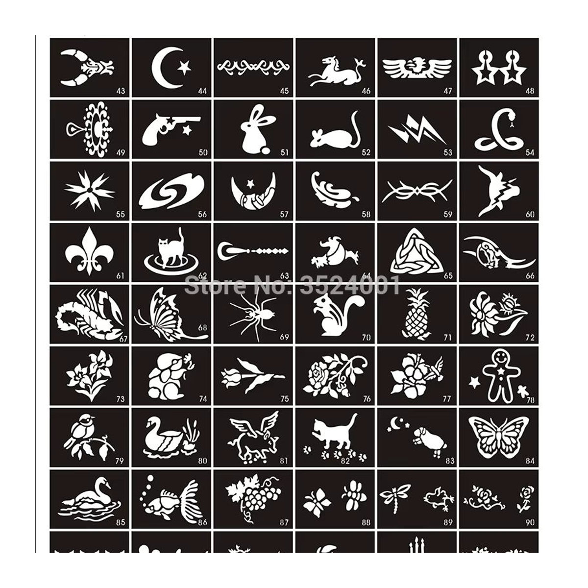 Tattoo Schablonen Set mit Sternen, Herzen und Schädeln für Körperbemalung und Glitter-Designs in Schwarz aus Kunststoff - Bild 2