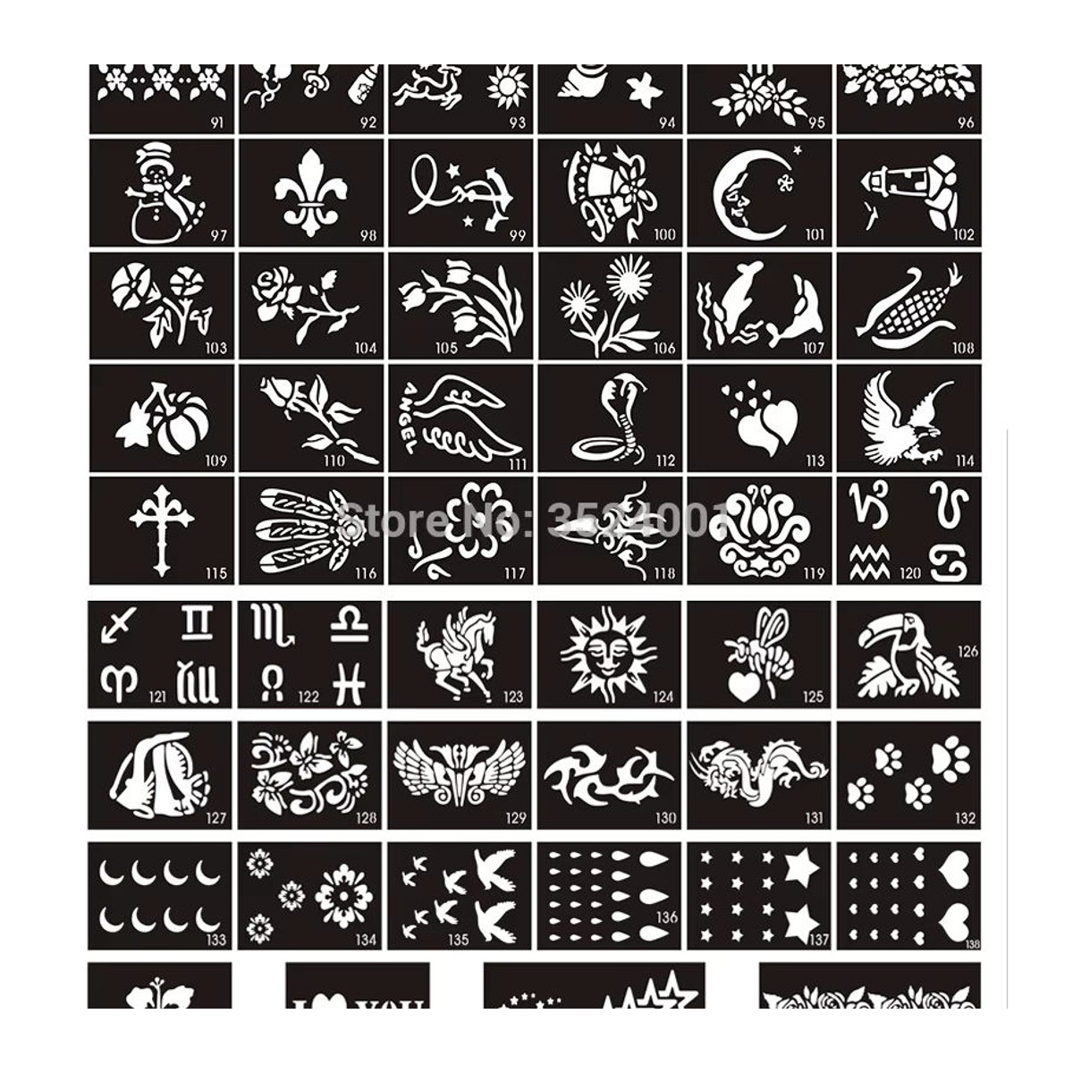 Tattoo Schablonen Set mit Sternen, Herzen und Schädeln für Körperbemalung und Glitter-Designs in Schwarz aus Kunststoff - Bild 3