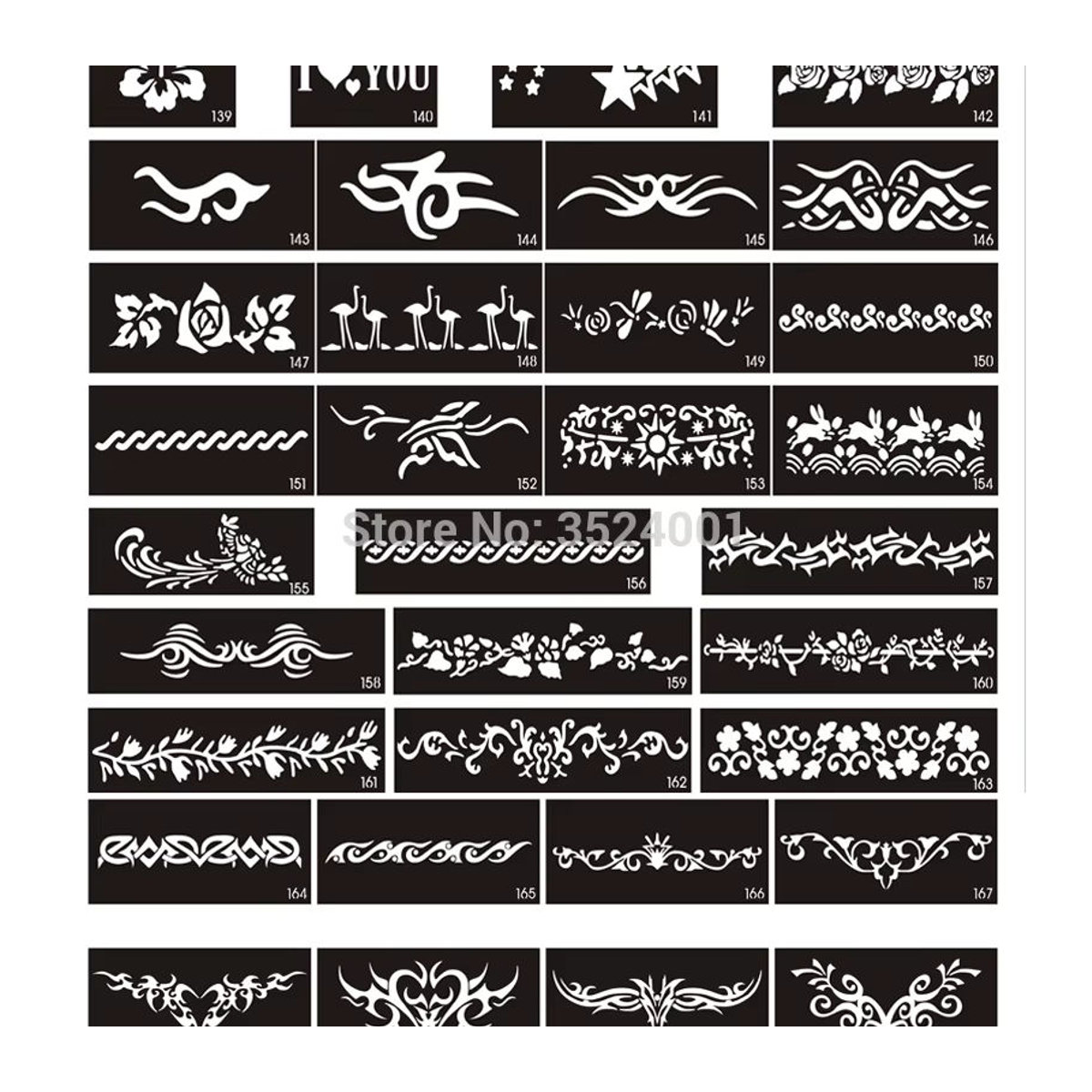 Tattoo Schablonen Set mit Sternen, Herzen und Schädeln für Körperbemalung und Glitter-Designs in Schwarz aus Kunststoff - Bild 4