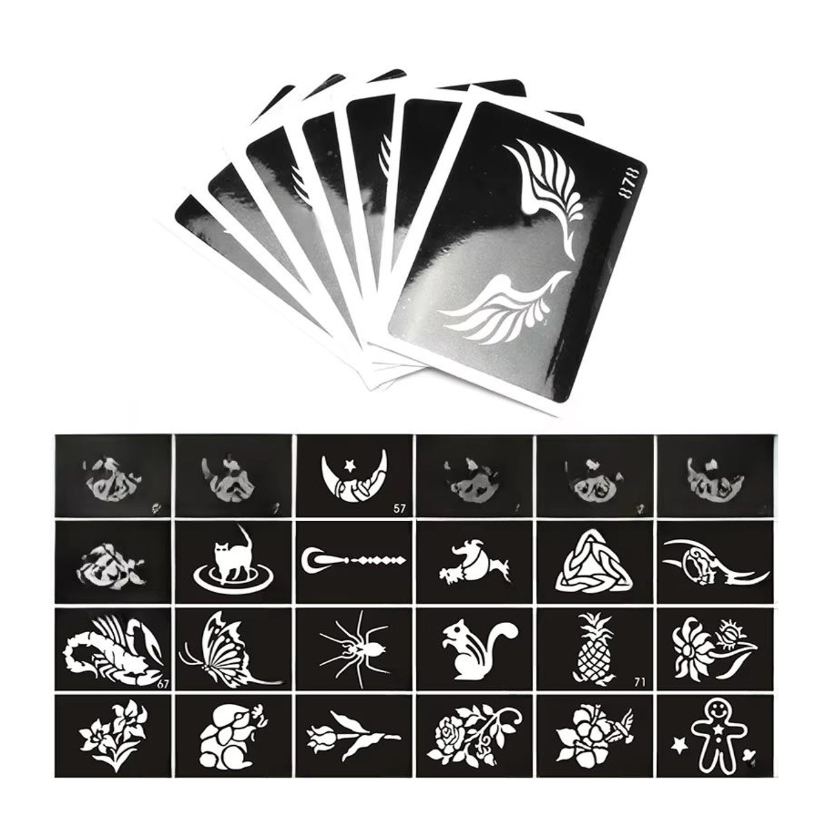 Tattoo Schablonen Set mit Sternen, Herzen und Schädeln für Körperbemalung und Glitter-Designs in Schwarz aus Kunststoff - Bild 5