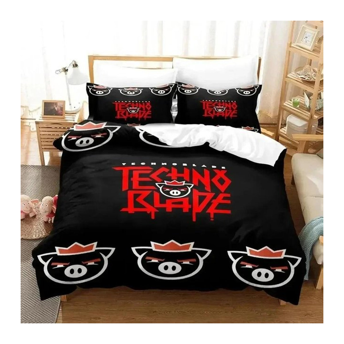 Technoblade Bettwäsche-Set mit 3D-Druck, bestehend aus Bettbezug und Kissenbezügen, B/H: 133 x 200 cm (King/Queen) oder 70 x 133 cm (Kissen) - Bild 1