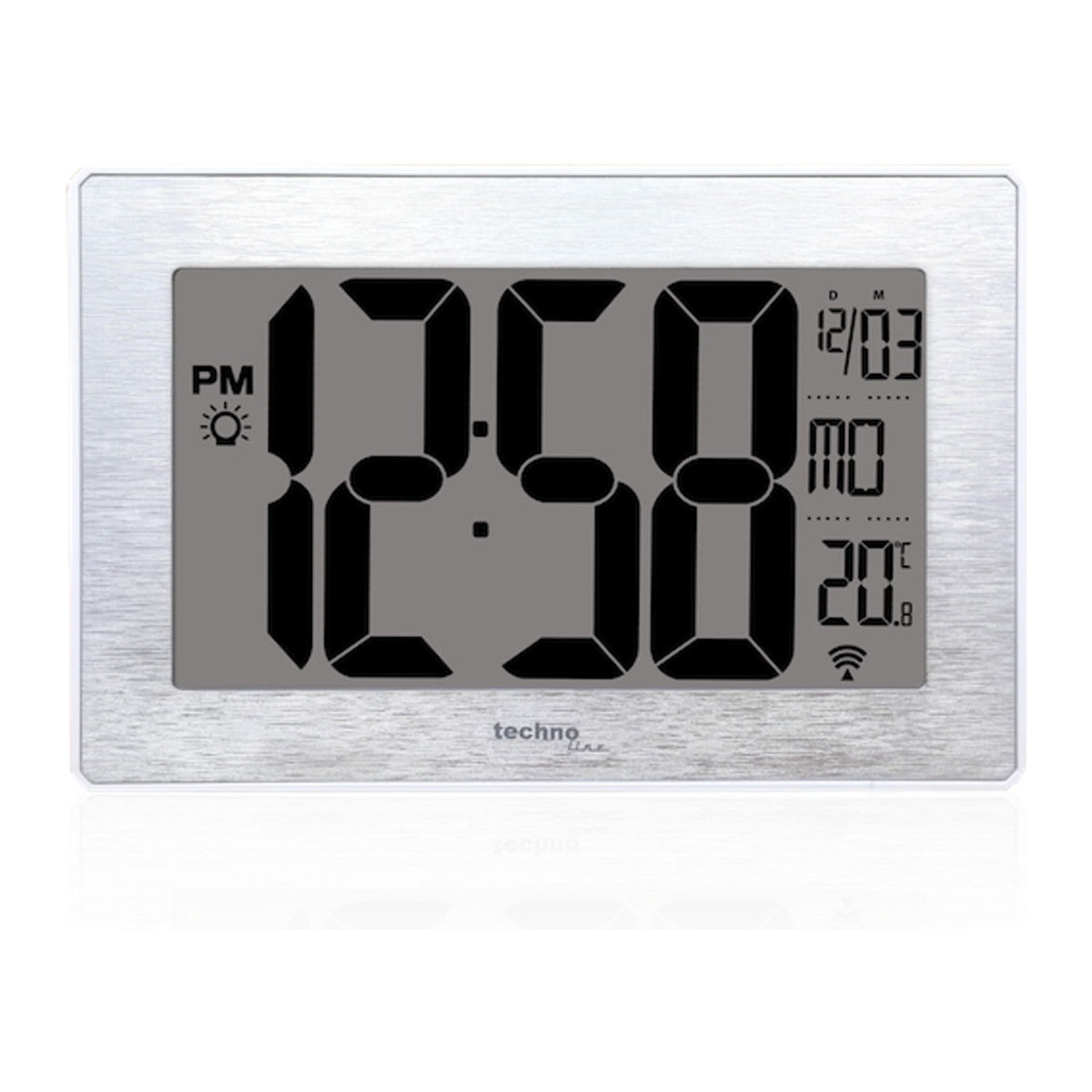 Technoline WS 8019 Digitale Funkwanduhr in Silber mit Thermometer, Datumsanzeige und Beleuchtung, Metall, B: 21,2 cm, H: 14 cm, T: 3,2 cm - Bild 1