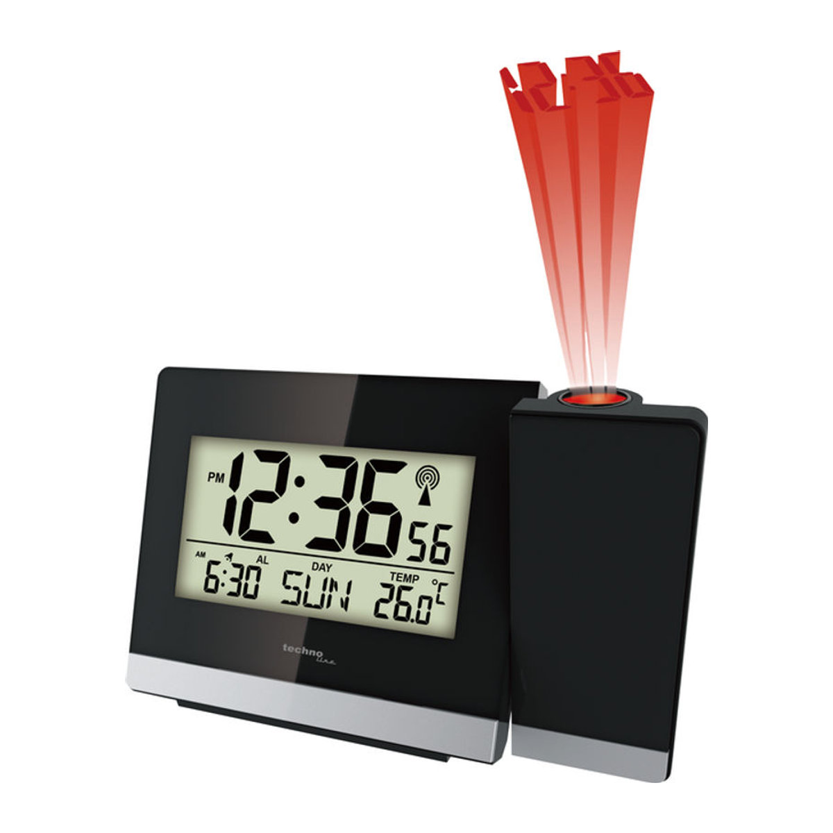 Technoline WT 536 Digitaler Projektionsfunkwecker in Schwarz mit Schlummerfunktion, Thermometer und Datumsanzeige - Bild 1