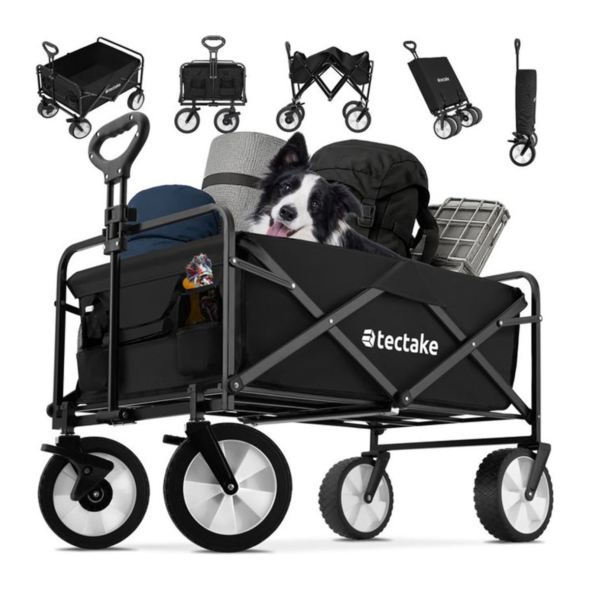 tectake Bollerwagen faltbar mit abnehmbarem Stoffeinsatz und 2 Netztaschen inklusive Tragetasche Belastbarkeit 80 kg - Bild 1