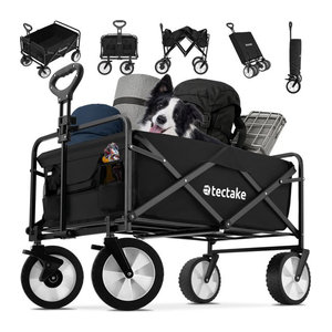 tectake Bollerwagen faltbar mit abnehmbarem Stoffeinsatz und 2 Netztaschen inklusive Tragetasche Belastbarkeit 80 kg