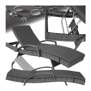 tectake Gartenliege aus Aluminium und Polyrattan in Grau mit abnehmbarer Polsterauflage, B/H/T: 190 x 34 – 74,5 x 71 cm