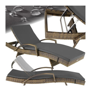 tectake Gartenliege aus Polyrattan und Aluminium in Grau mit abnehmbarer Polsterauflage, B/H/T: 190 x 34 – 74,5 x 71 cm