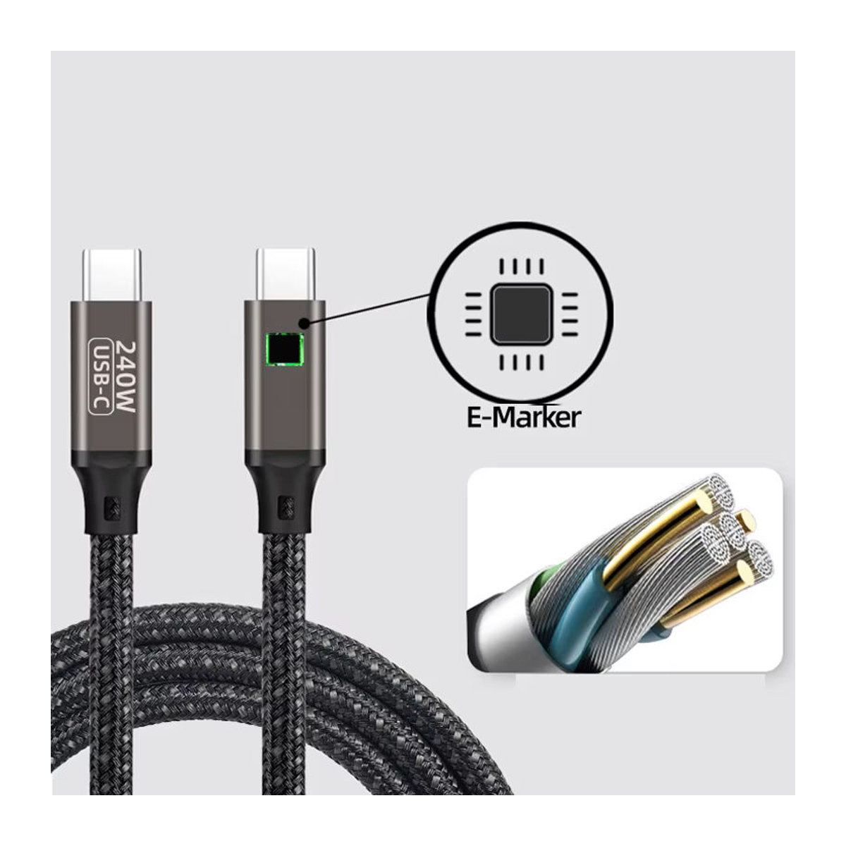 TECVASION USB-C zu USB-C Kabel Schwarz, 240W PD, USB 3.1 mit 480Mbps Datenübertragung und 48V/5A Schnellladefunktion für MacBook, Samsung und Huawei - Bild 3