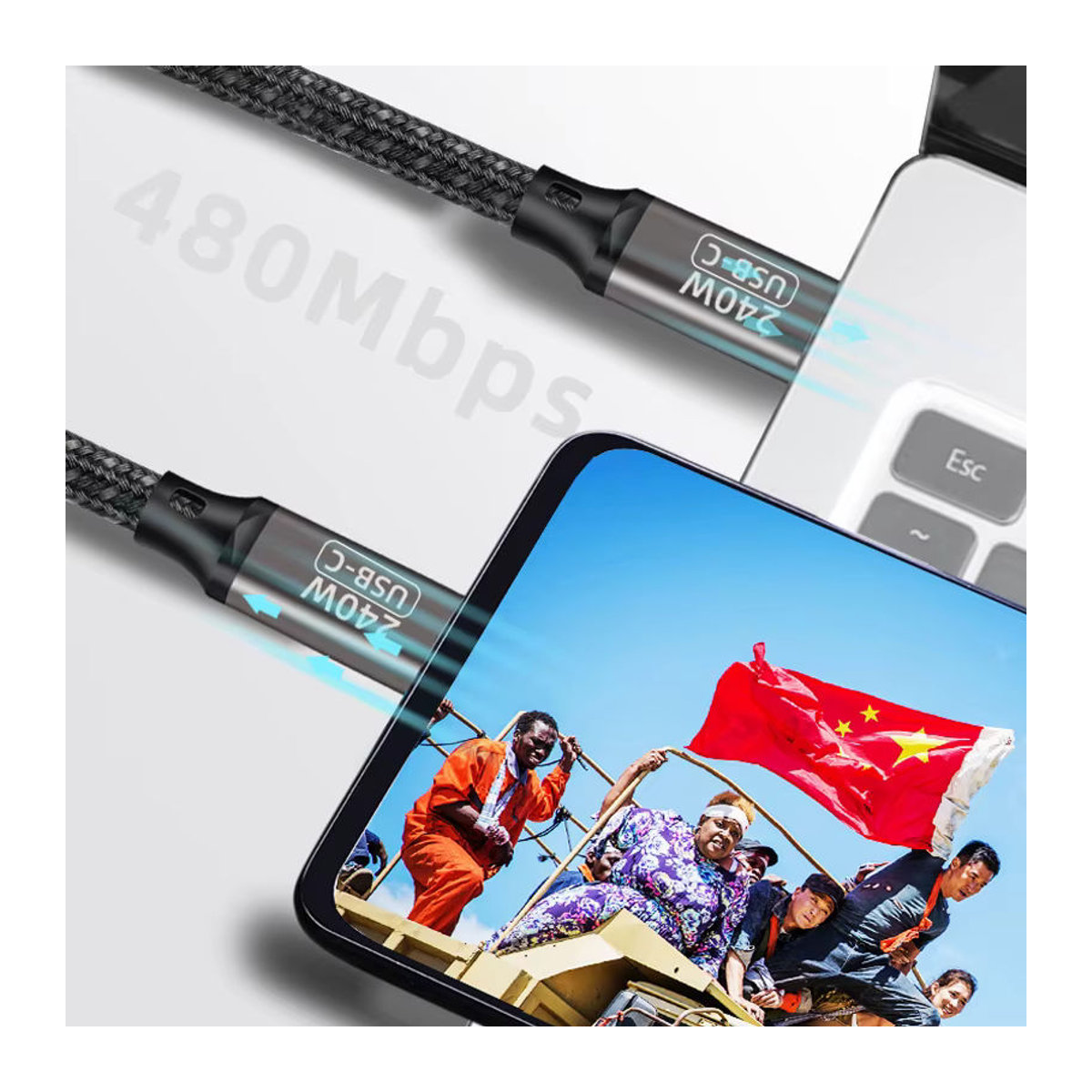TECVASION USB-C zu USB-C Kabel Schwarz, 240W PD, USB 3.1 mit 480Mbps Datenübertragung und 48V/5A Schnellladefunktion für MacBook, Samsung und Huawei - Bild 4