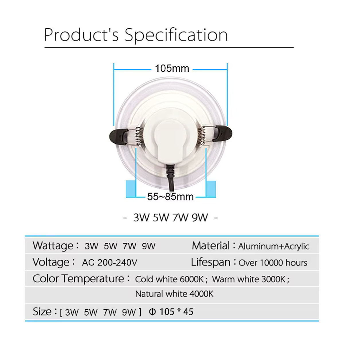Teetealy LED Einbaustrahler Modern Minimalistisch in Weiß aus Aluminium mit 9W - Bild 2