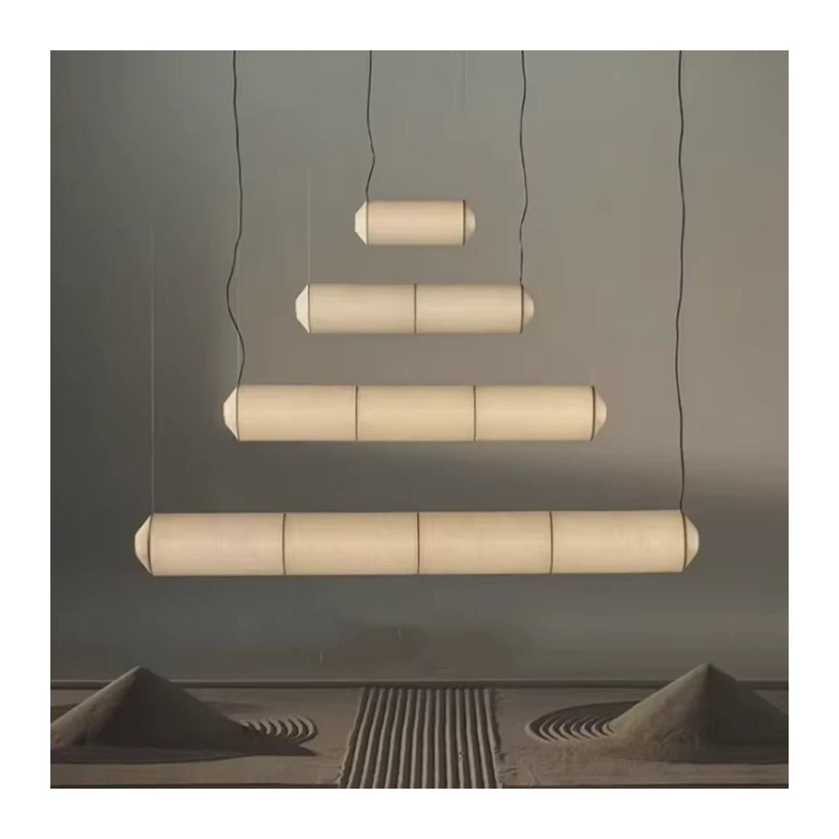 Tekio Horizontale Pendelleuchte aus weißem Papier im japanischen Wabi Sabi Design - Bild 2