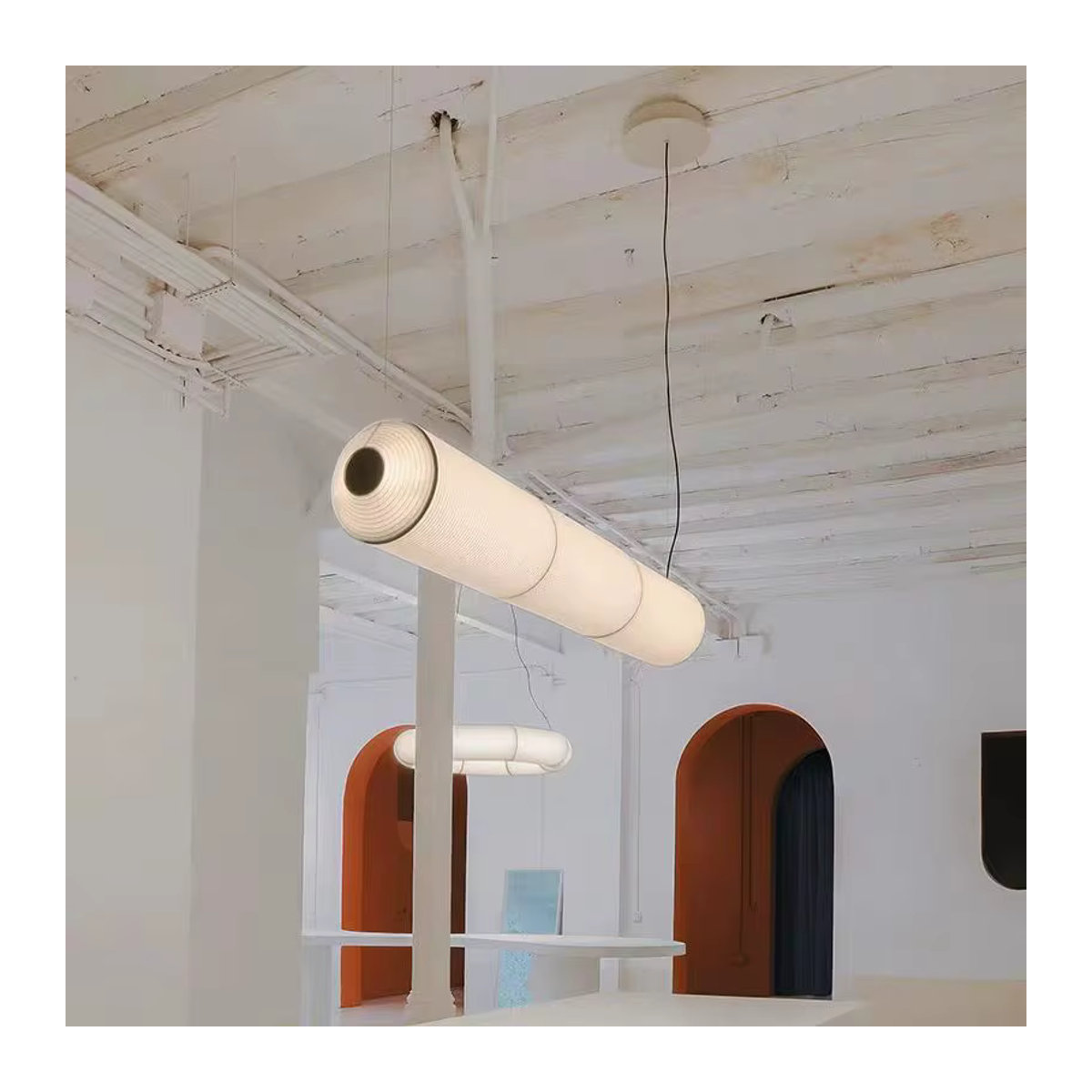 Tekio Horizontale Pendelleuchte aus weißem Papier im japanischen Wabi Sabi Design - Bild 3
