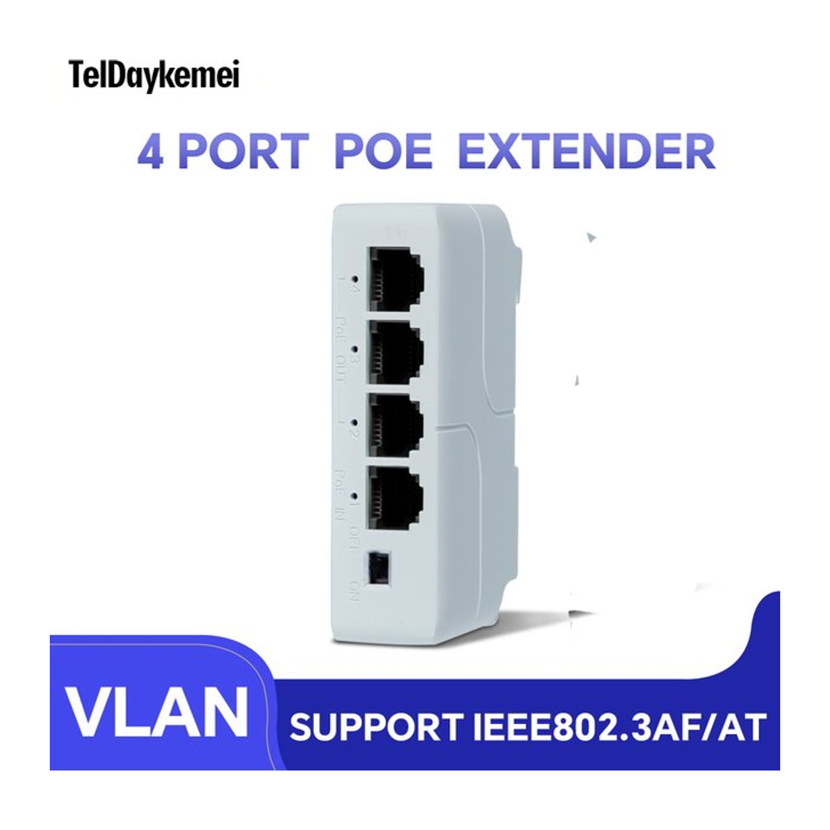 TelDaykemei 4 Port PoE Extender Netzwerk-Switch-Repeater in Weiß mit IEEE802.3af Plug & Play für PoE Switch NVR und IP-Kameras - Bild 1