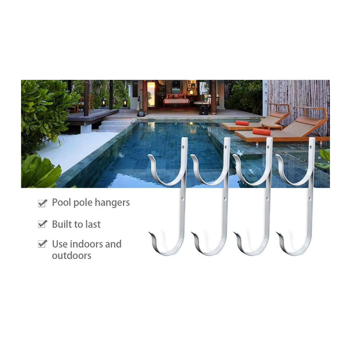 Teleskop-Haken aus Aluminiumlegierung für Schwimmbad-Zubehör, 2er-Set, Silber - Bild 1