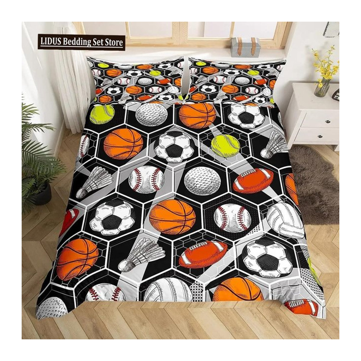 Tennisball Bettbezug Set mit Tennis Schläger Design für Einzelbetten, Bettwäsche für Jungen, Teenager und Erwachsene, B/H: 135 x 200 cm - Bild 1