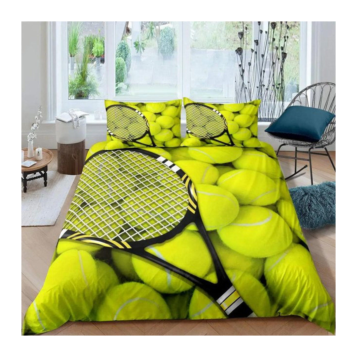 Tennisball Bettwäsche-Set mit Tennis-Motiv für Kinder und Erwachsene, 3-teiliges Bettbezug-Set, B/H: 135 x 200 cm - Bild 1